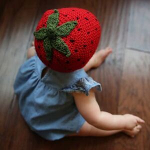 K&B Handcrafted Hats Kids Handmade Red Crochet Knit Strawberry Hat. 3-6 Months.